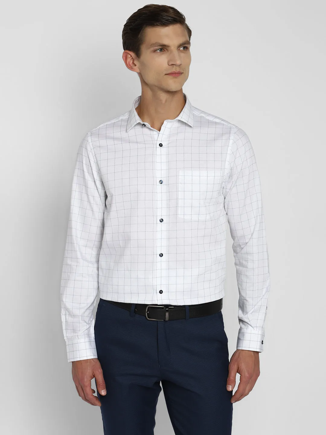 100% Cotton White Checkered Slim Fit Full Sleeve Formal Shirt