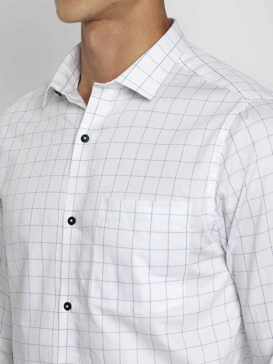 100% Cotton White Checkered Slim Fit Full Sleeve Formal Shirt