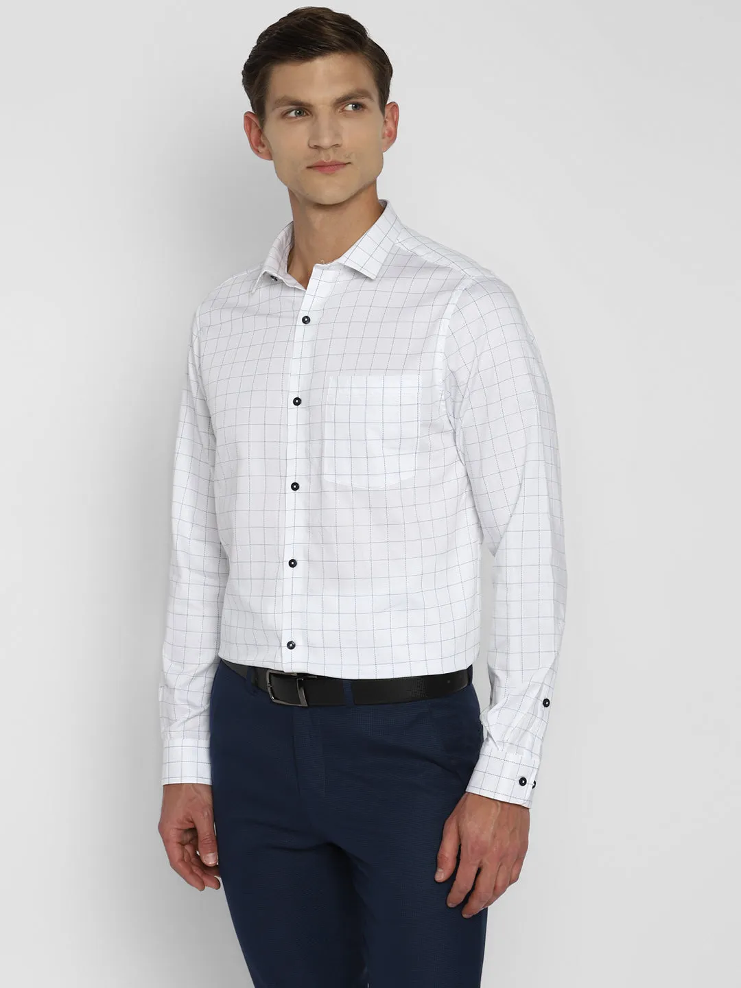 100% Cotton White Checkered Slim Fit Full Sleeve Formal Shirt