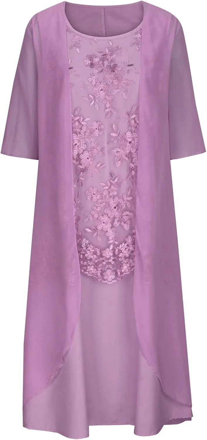 2 Pieces Mother of The Bride Dresses with Jackets Tea Length Mother of The Groom Dress Laces Appliques Evening Dress