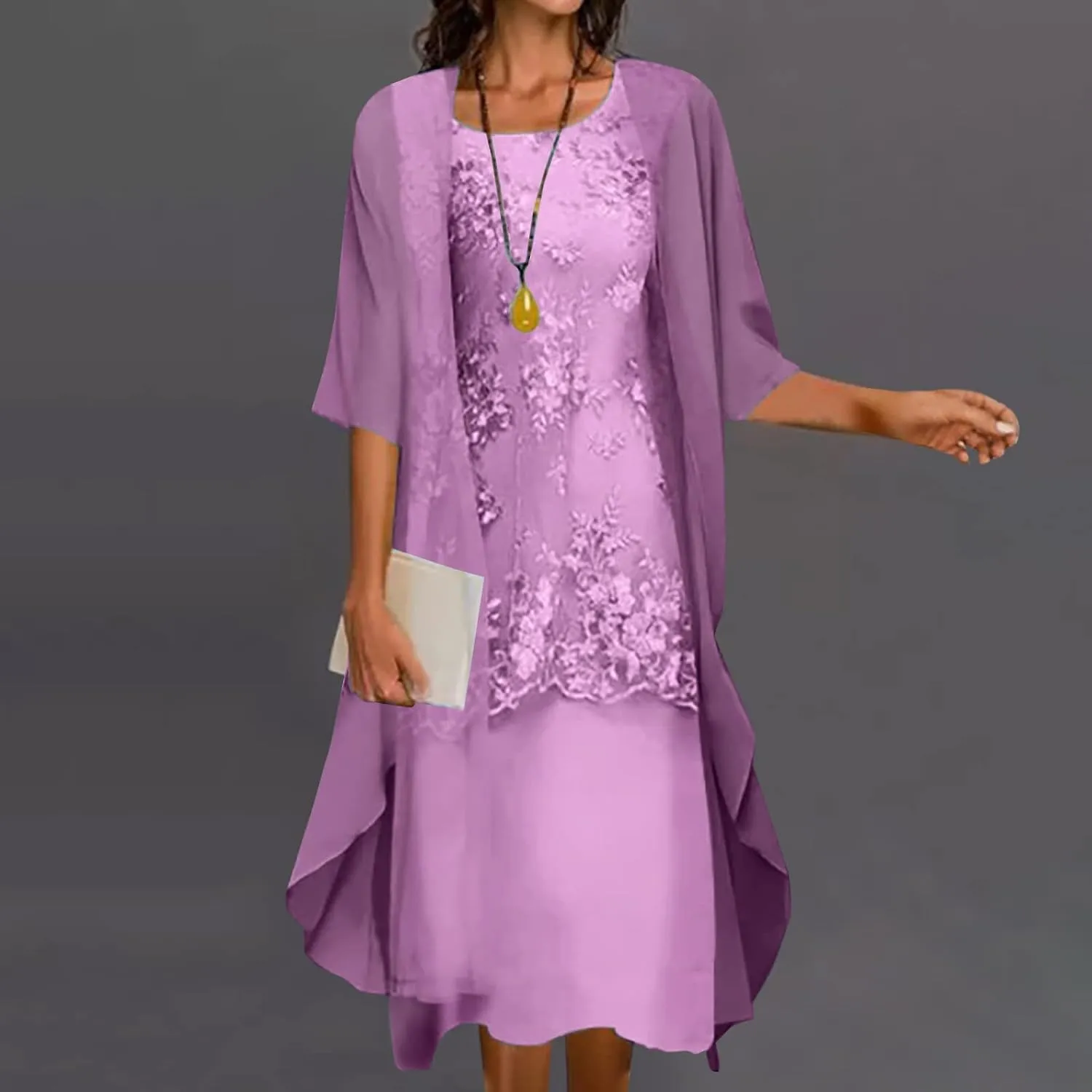 2 Pieces Mother of The Bride Dresses with Jackets Tea Length Mother of The Groom Dress Laces Appliques Evening Dress