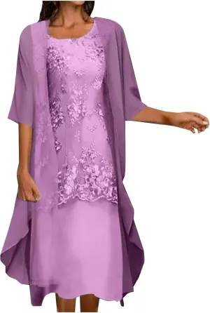 2 Pieces Mother of The Bride Dresses with Jackets Tea Length Mother of The Groom Dress Laces Appliques Evening Dress
