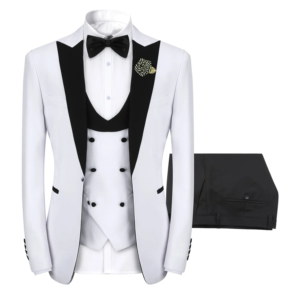 3 Pieces Men Wedding Suit Luxury Single Button Regular Fit Patchwork Party Business Suit Fashion Jacket and Vest and