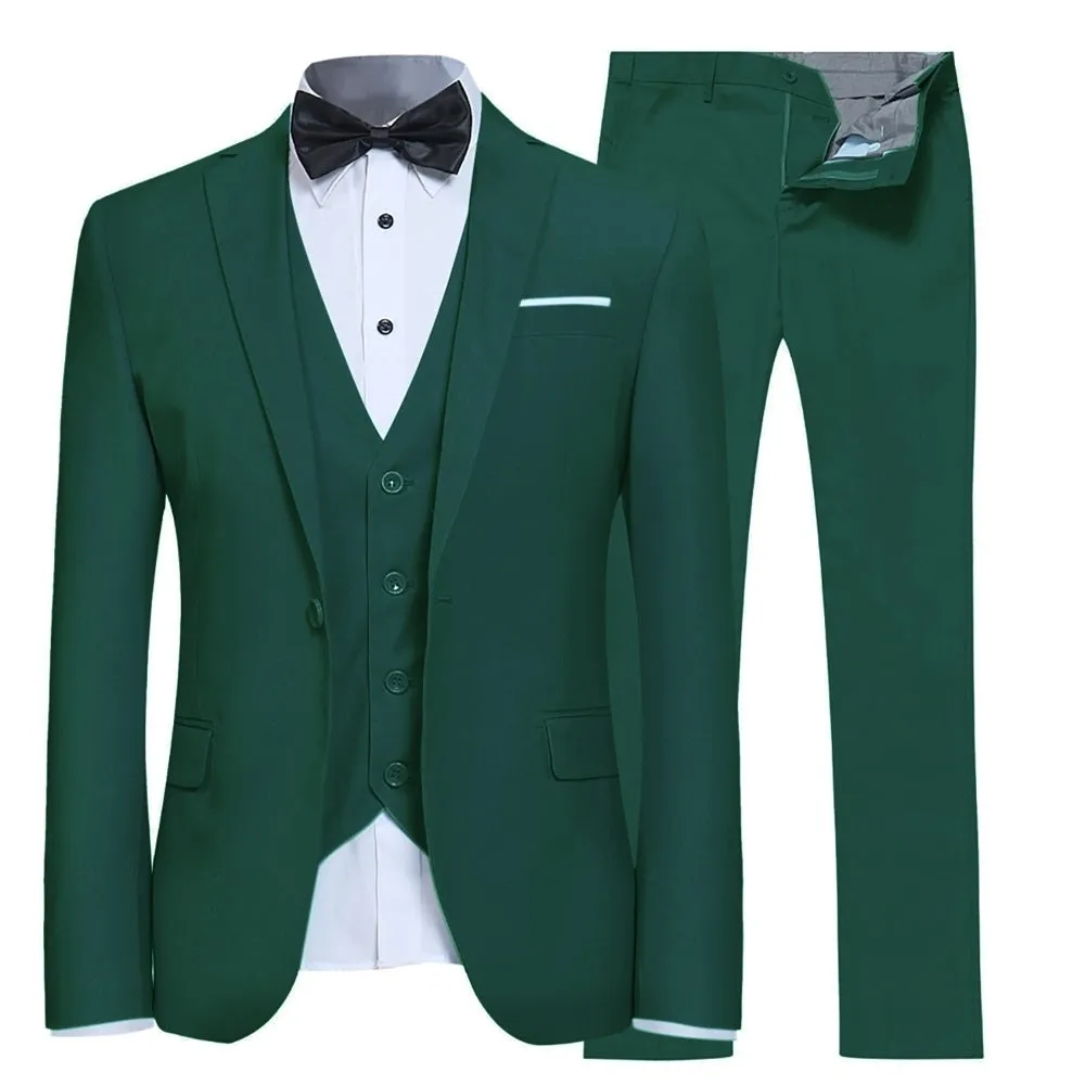 3 Pieces Men Wedding Suits Groom Slim Fit Party Solid Color Business Suit Streetwear Spring Jacket and Vest and Pants