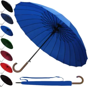 60MPH Windproof 24 Rib Large Strong Umbrella - XL Automatic Heavy Duty Golf Umbrella For Rain and Wind - 3 Layer Frame - Wooden Hook Handle - Best for Most Ribs
