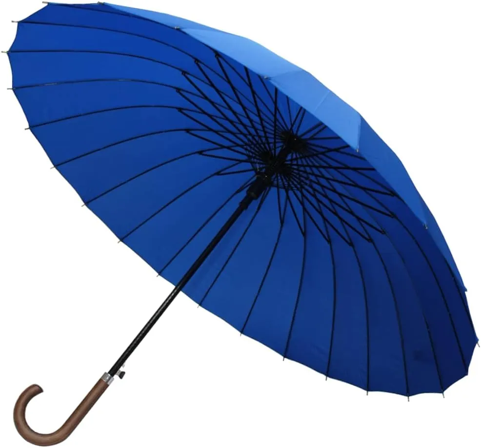 60MPH Windproof 24 Rib Large Strong Umbrella - XL Automatic Heavy Duty Golf Umbrella For Rain and Wind - 3 Layer Frame - Wooden Hook Handle - Best for Most Ribs