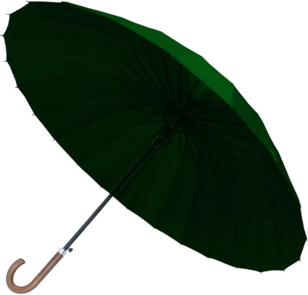 60MPH Windproof 24 Rib Large Strong Umbrella - XL Automatic Heavy Duty Golf Umbrella For Rain and Wind - 3 Layer Frame - Wooden Hook Handle - Best for Most Ribs