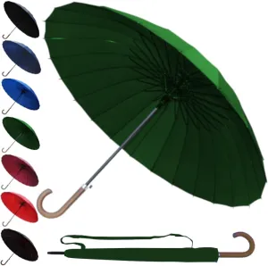 60MPH Windproof 24 Rib Large Strong Umbrella - XL Automatic Heavy Duty Golf Umbrella For Rain and Wind - 3 Layer Frame - Wooden Hook Handle - Best for Most Ribs