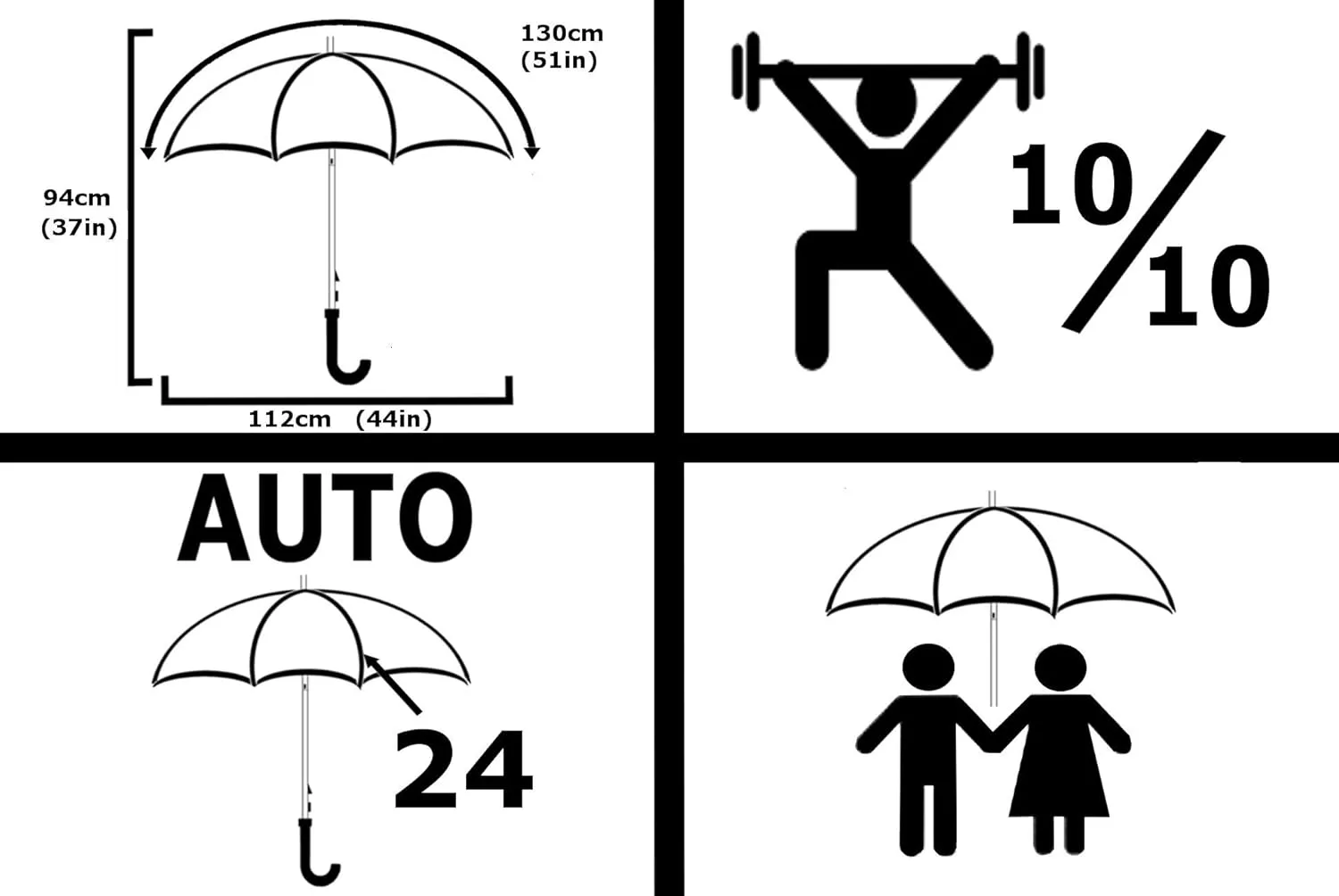60MPH Windproof 24 Rib Large Strong Umbrella - XL Automatic Heavy Duty Golf Umbrella For Rain and Wind - 3 Layer Frame - Wooden Hook Handle - Best for Most Ribs