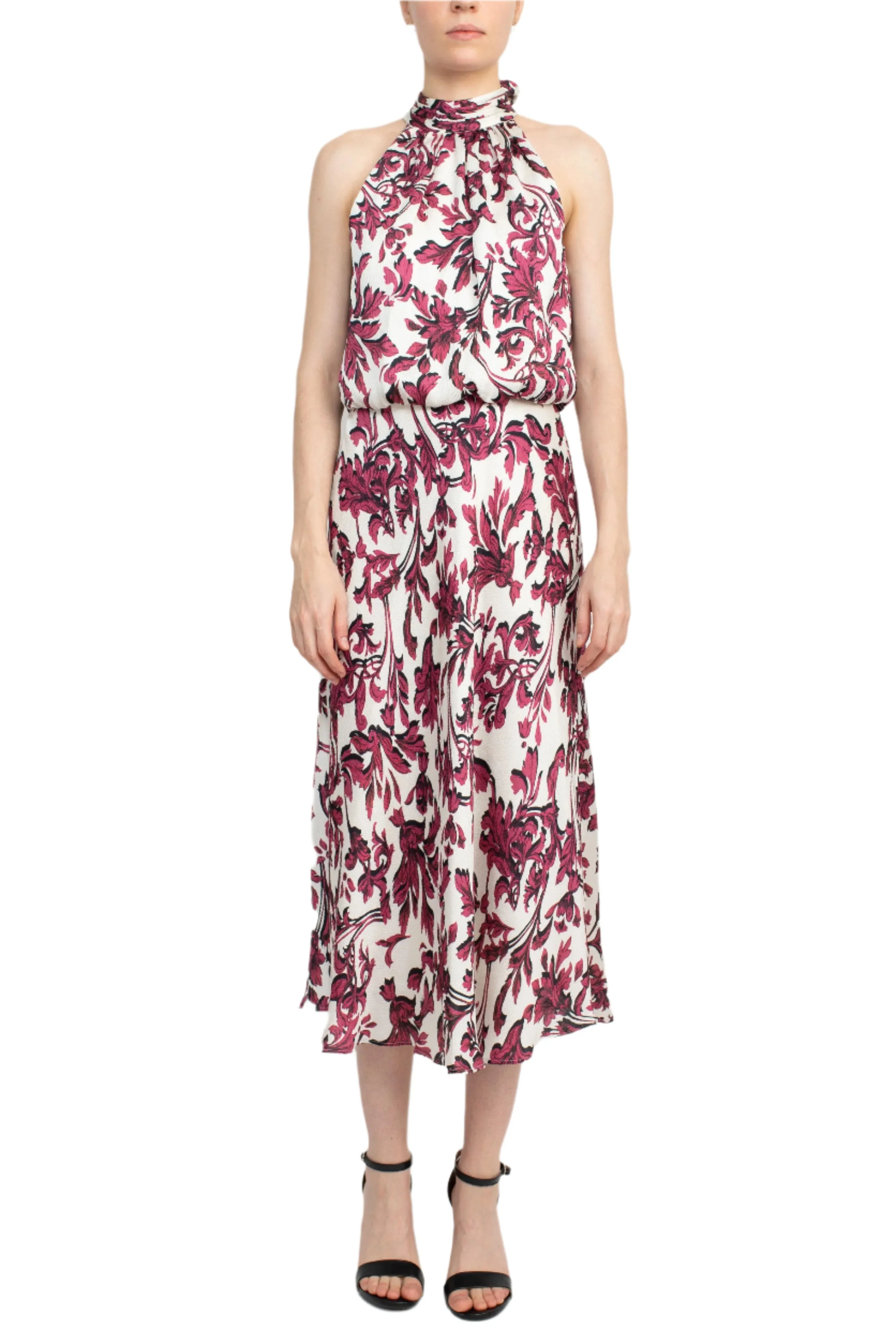 Adrianna Papell Halter Neck Back Zipper Tie Back Neck Closure Sleeveless Midi Dress