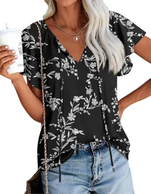 Anydoll Womens Summer Blouse 2025 Boho Short Sleeve Tops V Neck Casual Dressy Chiffon Shirts