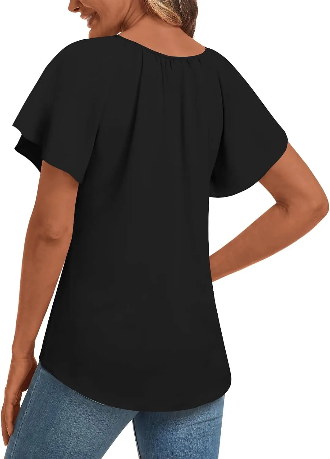 Anydoll Womens Summer Blouse 2025 Boho Short Sleeve Tops V Neck Casual Dressy Chiffon Shirts