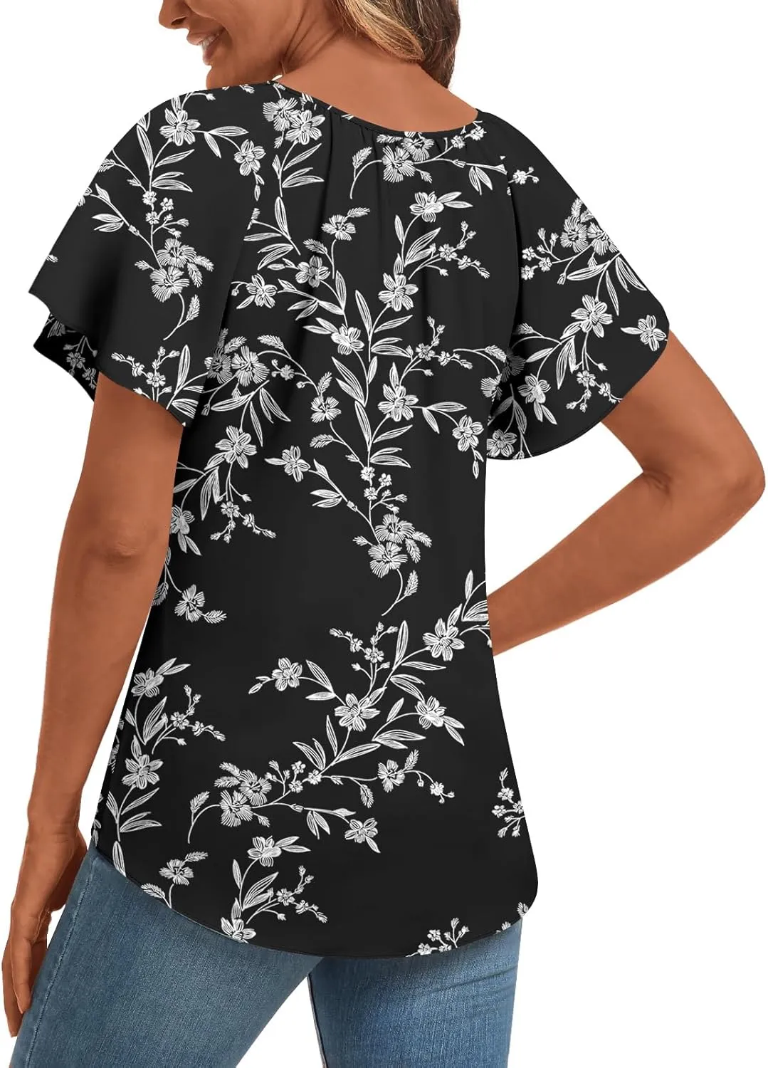Anydoll Womens Summer Blouse 2025 Boho Short Sleeve Tops V Neck Casual Dressy Chiffon Shirts
