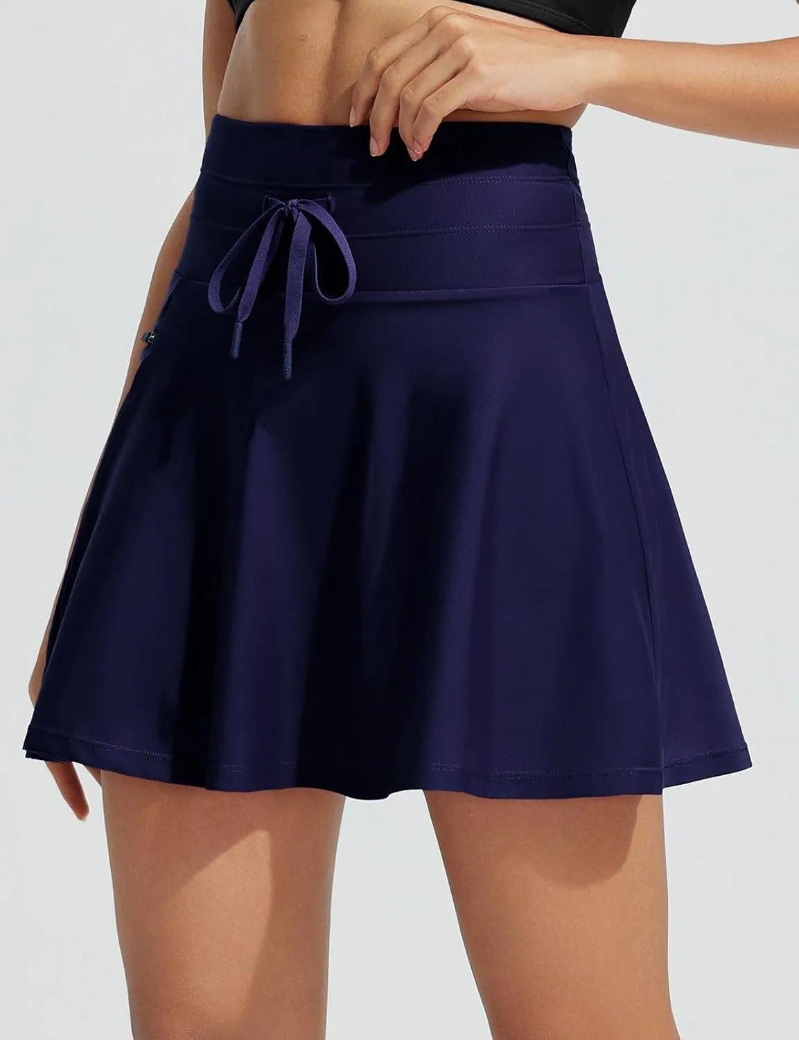 baleaf Women's High Waisted 15'' Swim Skirt Boxer Liner Quick Dry Bathing Suit Tankini Swimsuit Bottoms with Zipper Pocket