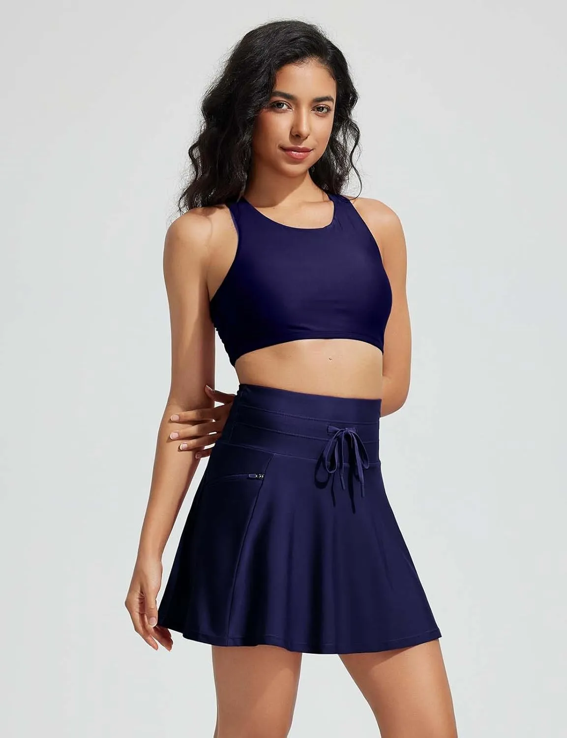 baleaf Women's High Waisted 15'' Swim Skirt Boxer Liner Quick Dry Bathing Suit Tankini Swimsuit Bottoms with Zipper Pocket