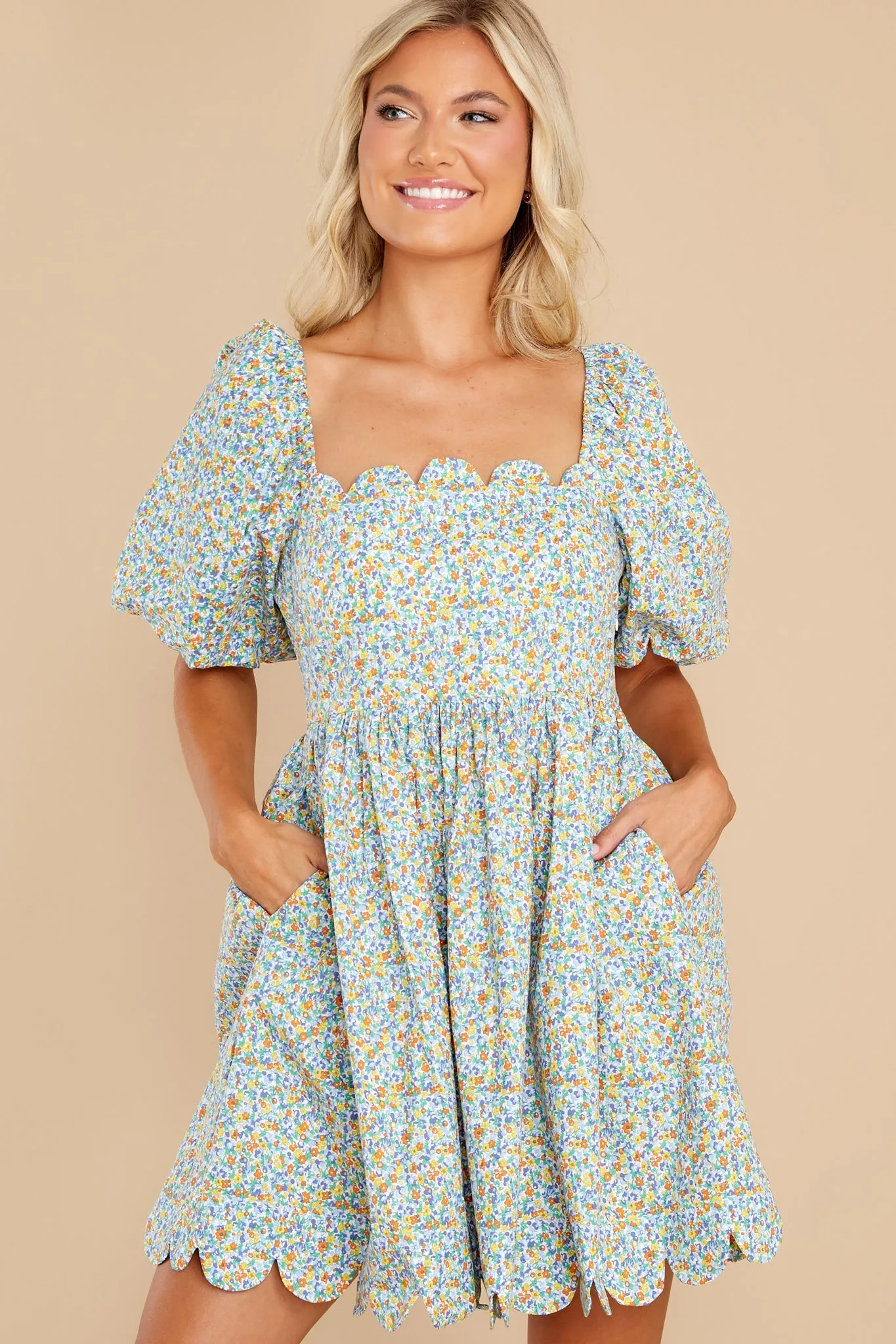 Be An Angel Blue Multi Floral Print Dress