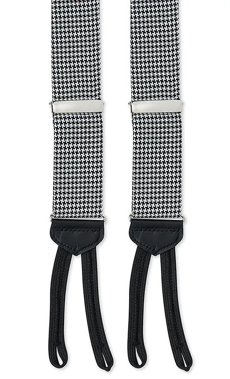 Black and White Houndstooth Silk Suspenders - E1298