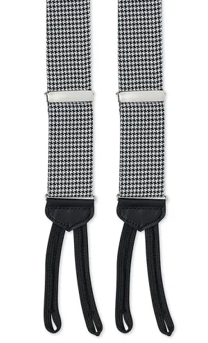 Black and White Houndstooth Silk Suspenders - E1298