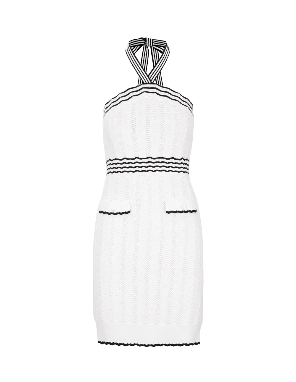 BORA AKSU Halter Neck Ripple Textured-Knit Sleeveless Dress
