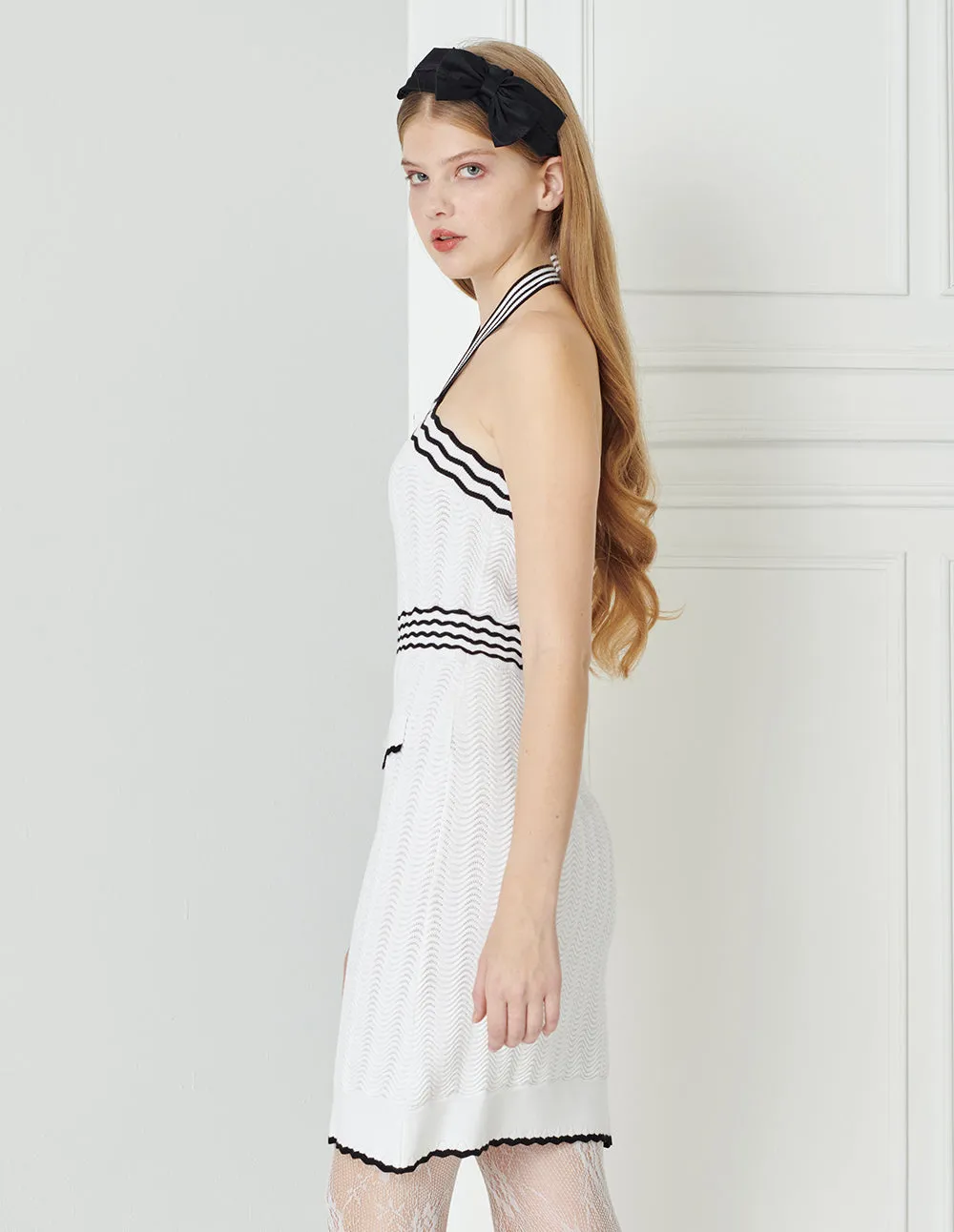 BORA AKSU Halter Neck Ripple Textured-Knit Sleeveless Dress