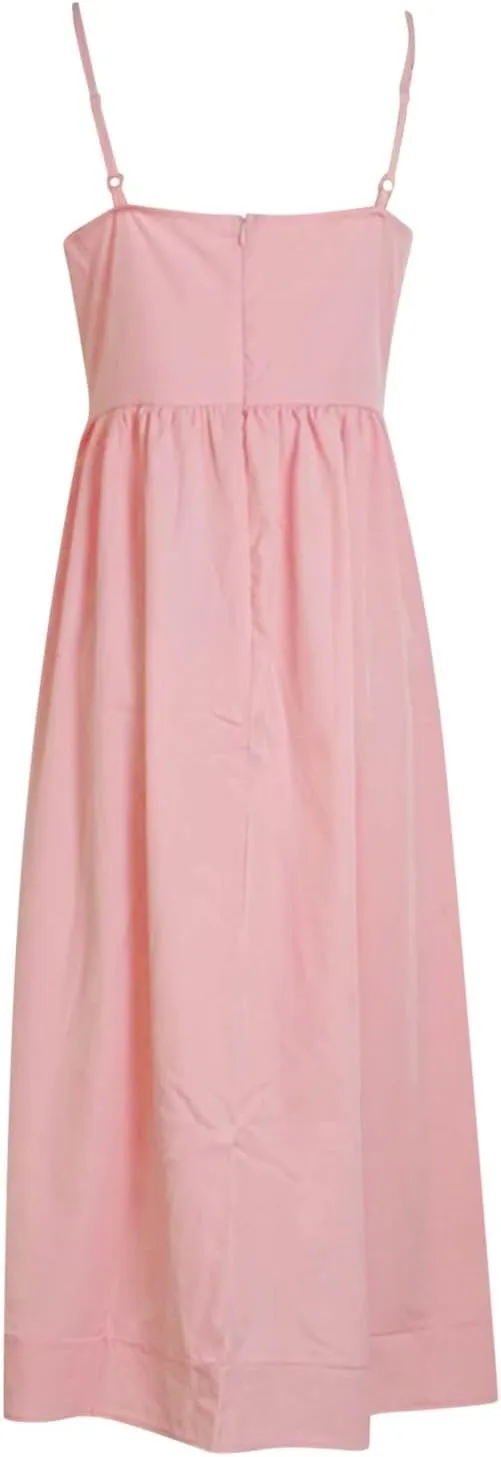 Corset Dress for Women Formal Spaghetti Strap Bustier Midi Dresses Flowy Pleated Hem Corset Sundress with Pockets