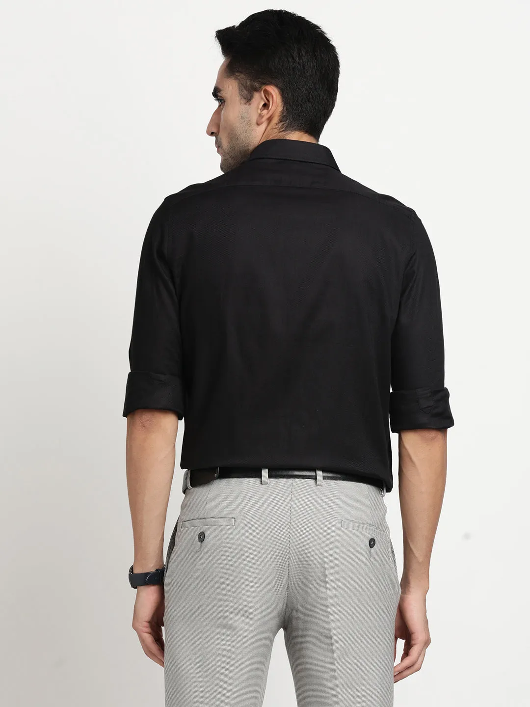 Cotton Black Dobby Full Sleeve Formal Shirt