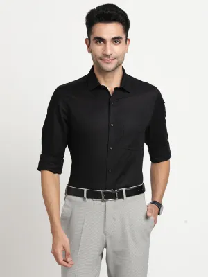 Cotton Black Dobby Full Sleeve Formal Shirt