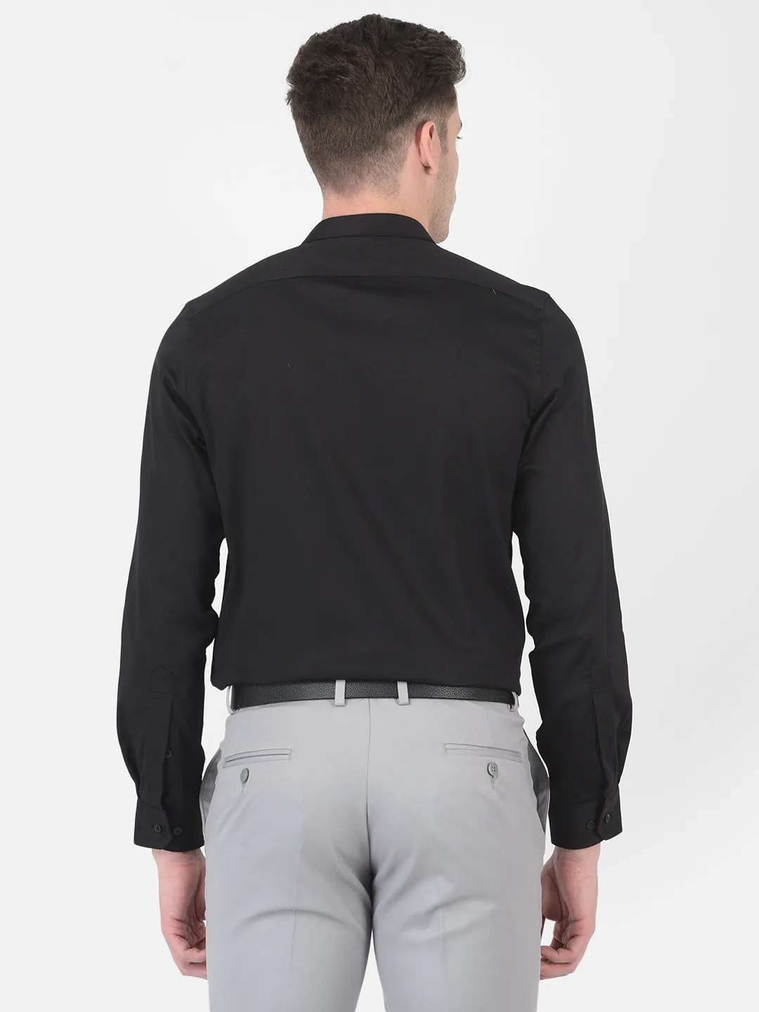 Cotton Blend Black Formal Slim Fit Solid Shirt