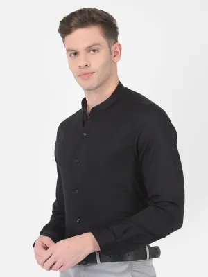 Cotton Blend Black Formal Slim Fit Solid Shirt