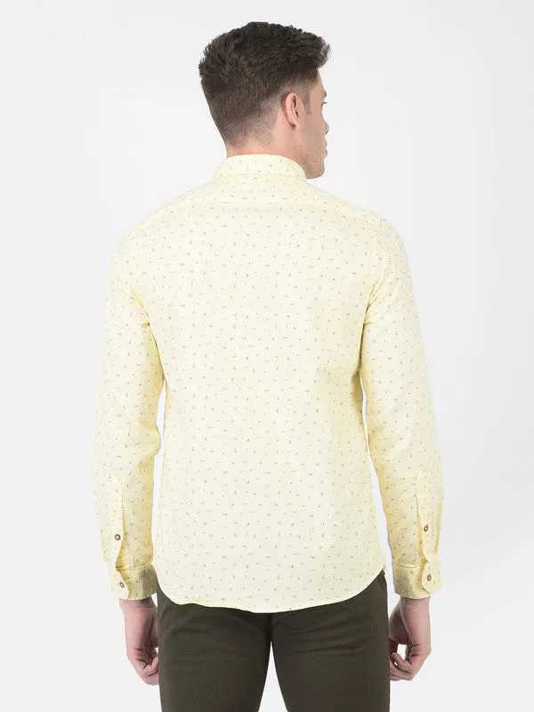 Cotton Cream Slim Fit Printed Shirt