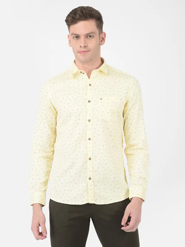 Cotton Cream Slim Fit Printed Shirt