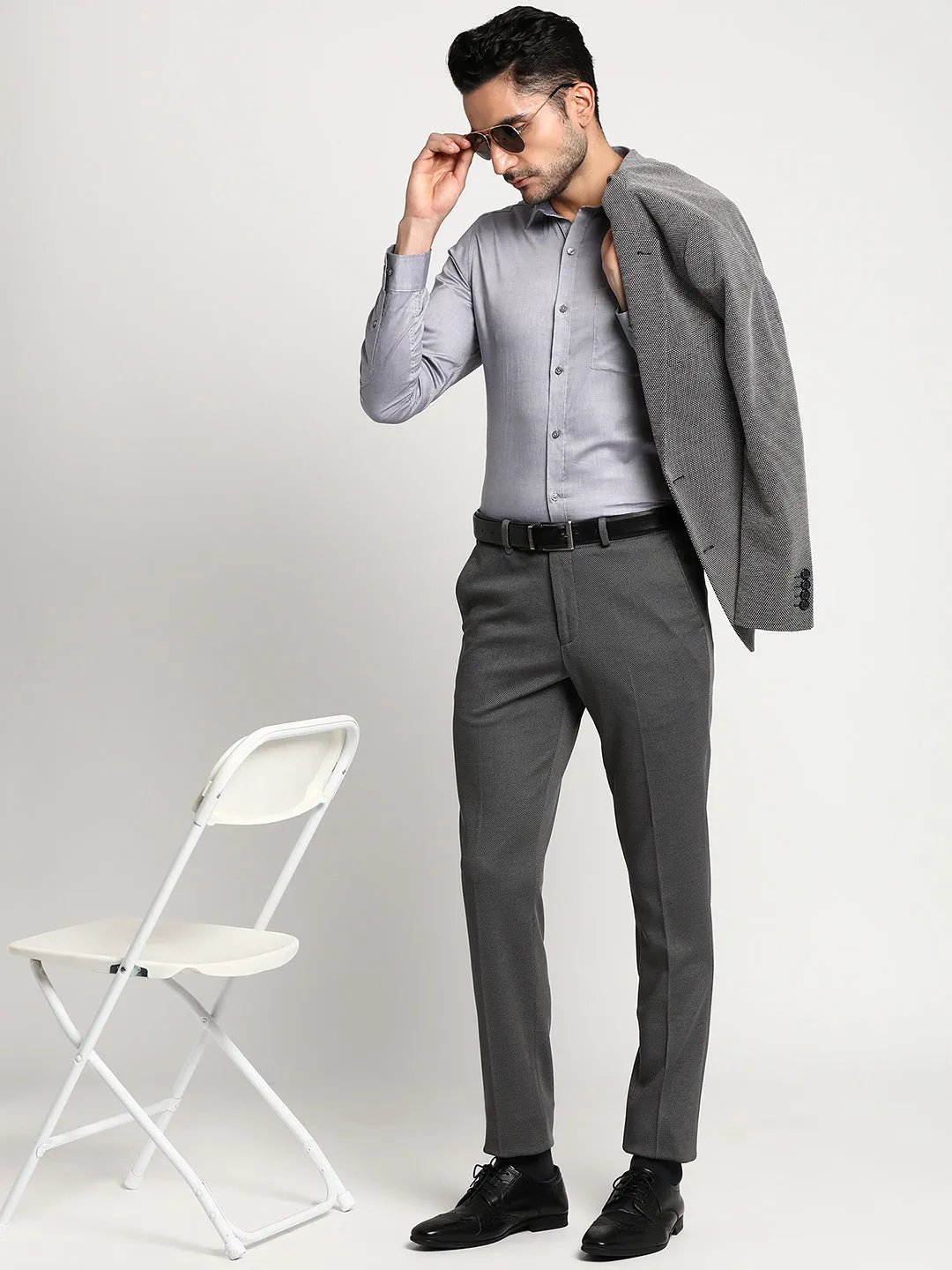 Cotton Grey Slim Fit Solid Casual Shirt