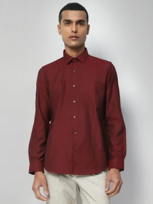 Cotton Maroon Dobby Full Sleeve Formal Shirt