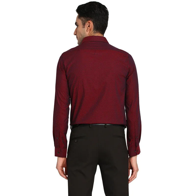 Cotton Maroon Slim Fit Self Design Formal Shirt