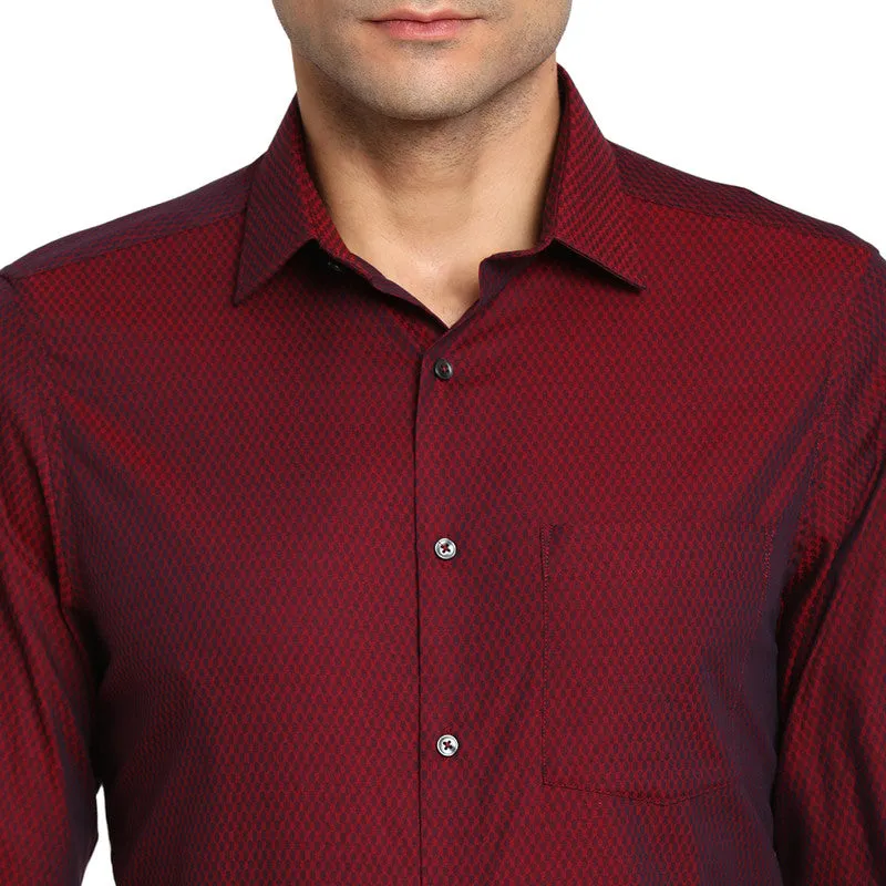 Cotton Maroon Slim Fit Self Design Formal Shirt