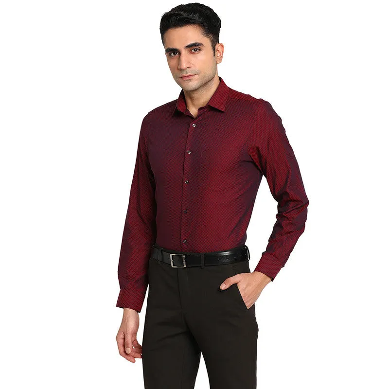 Cotton Maroon Slim Fit Self Design Formal Shirt