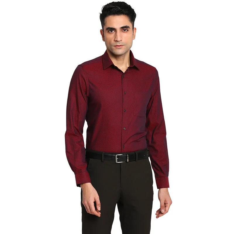 Cotton Maroon Slim Fit Self Design Formal Shirt