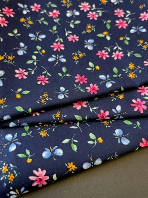 Cotton Poplin - Butterfly Floral on Navy