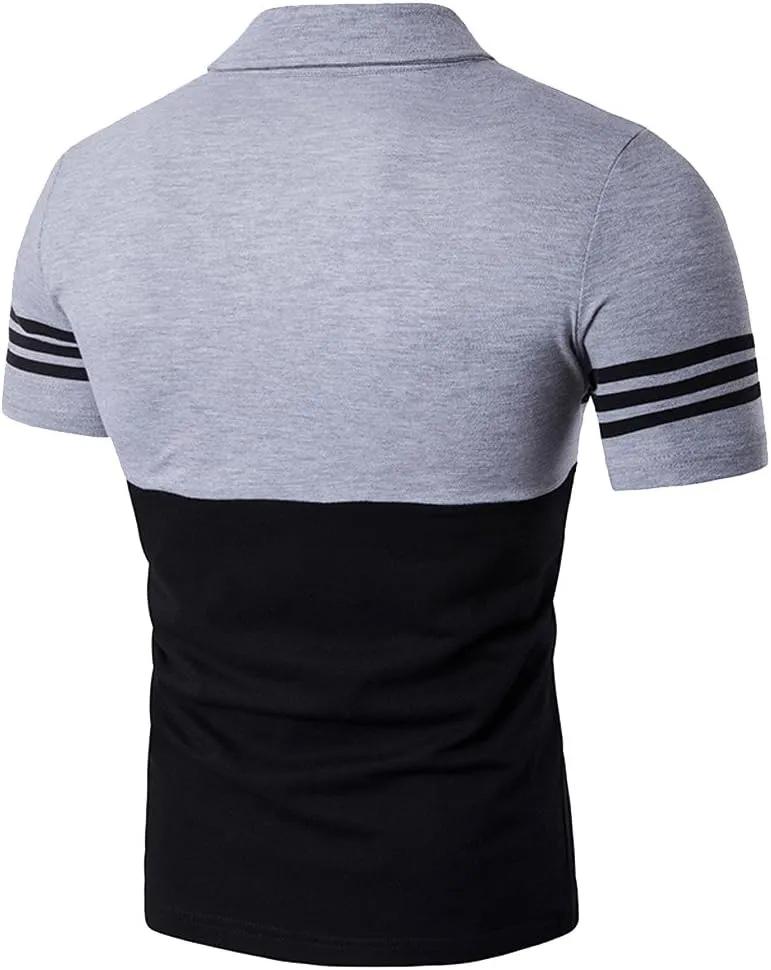 COTTORY Men's Fashion Stripe Contrast Color Short Sleeve Polo T Shirt