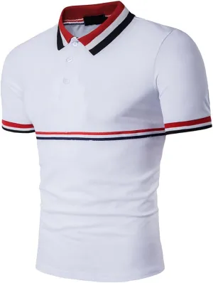 COTTORY Men's Fashion Stripe Contrast Color Short Sleeve Polo T Shirt