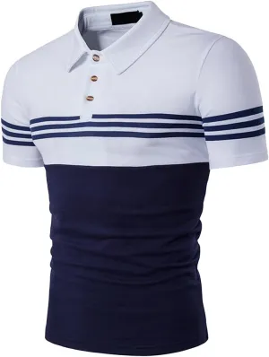 COTTORY Men's Fashion Stripe Contrast Color Short Sleeve Polo T Shirt