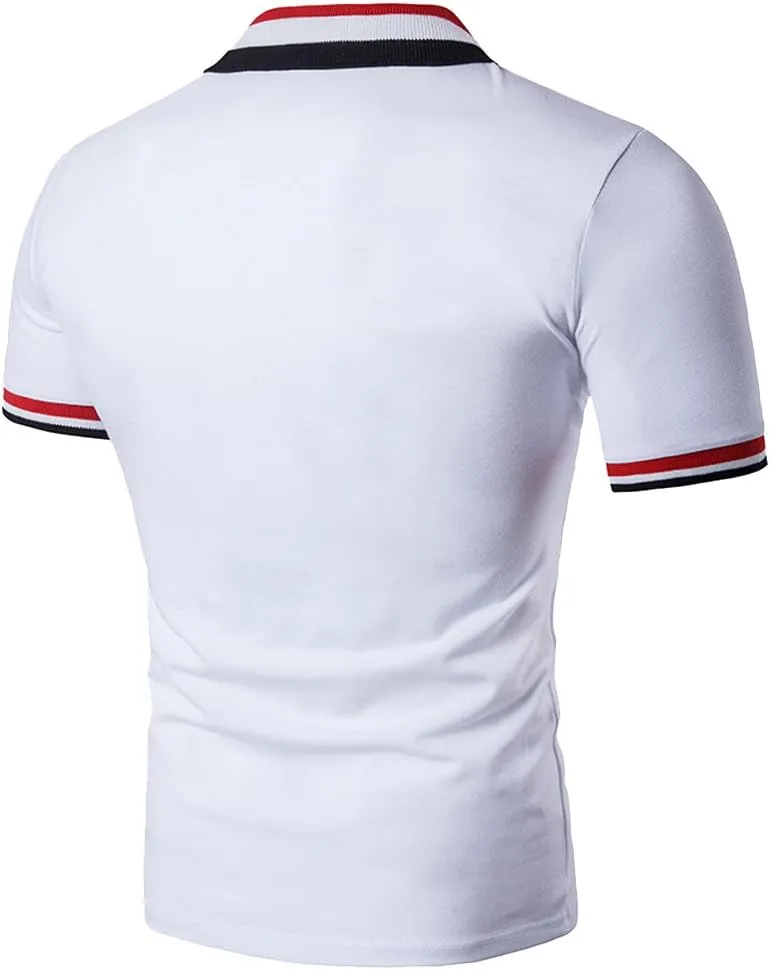 COTTORY Men's Fashion Stripe Contrast Color Short Sleeve Polo T Shirt
