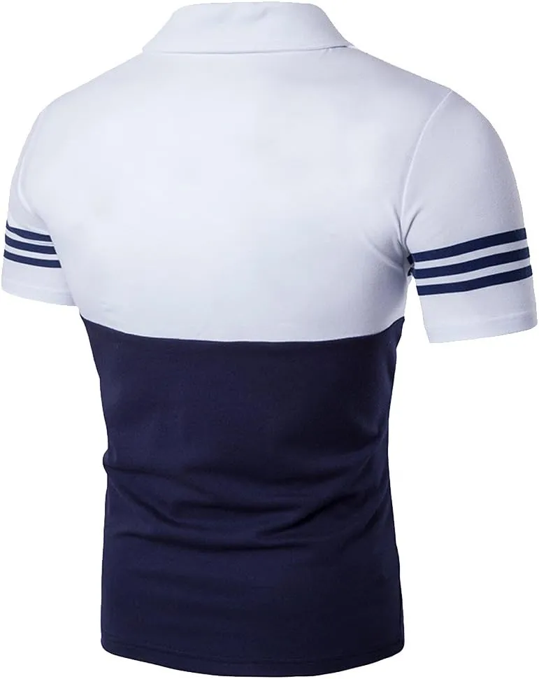 COTTORY Men's Fashion Stripe Contrast Color Short Sleeve Polo T Shirt