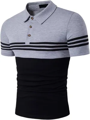 COTTORY Men's Fashion Stripe Contrast Color Short Sleeve Polo T Shirt