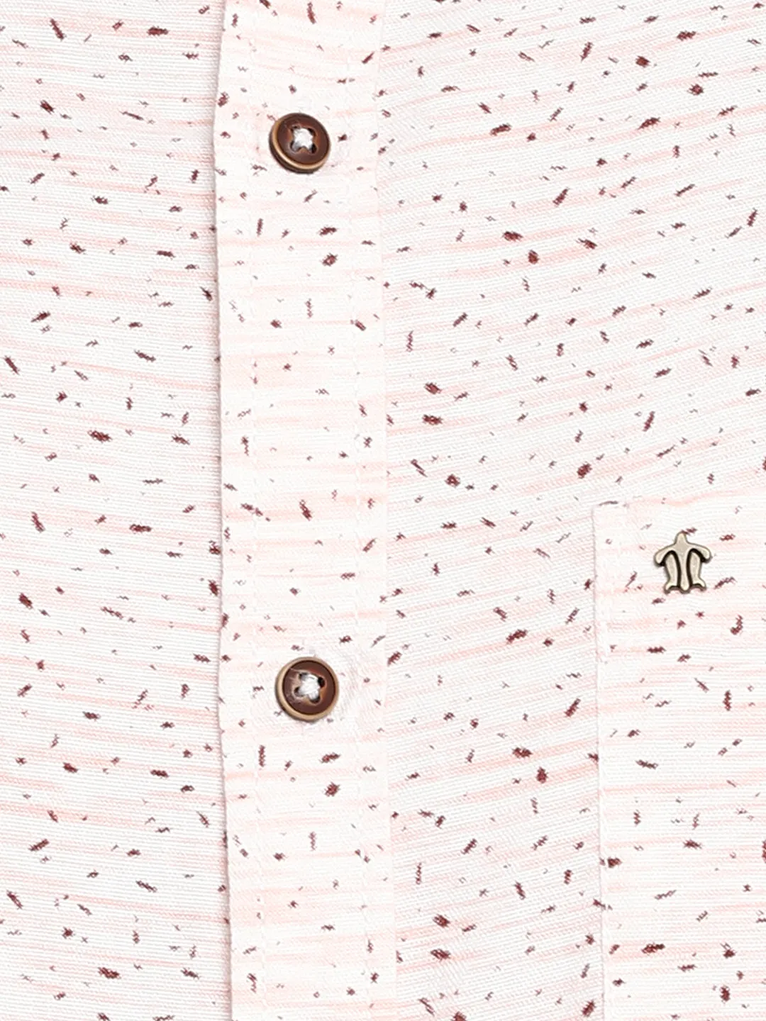 Cream Cotton Printed Slim Fit Shirt