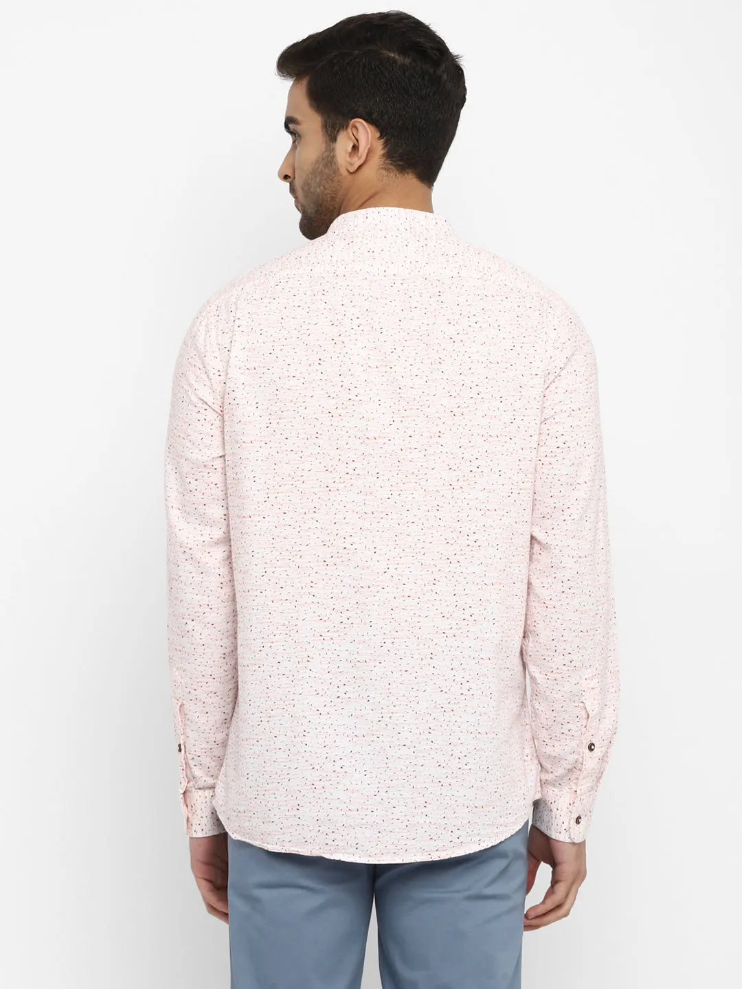 Cream Cotton Printed Slim Fit Shirt
