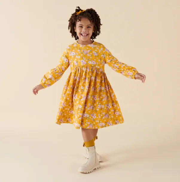 Designer Kidz Floral L/S Poodle Sleeve Dress