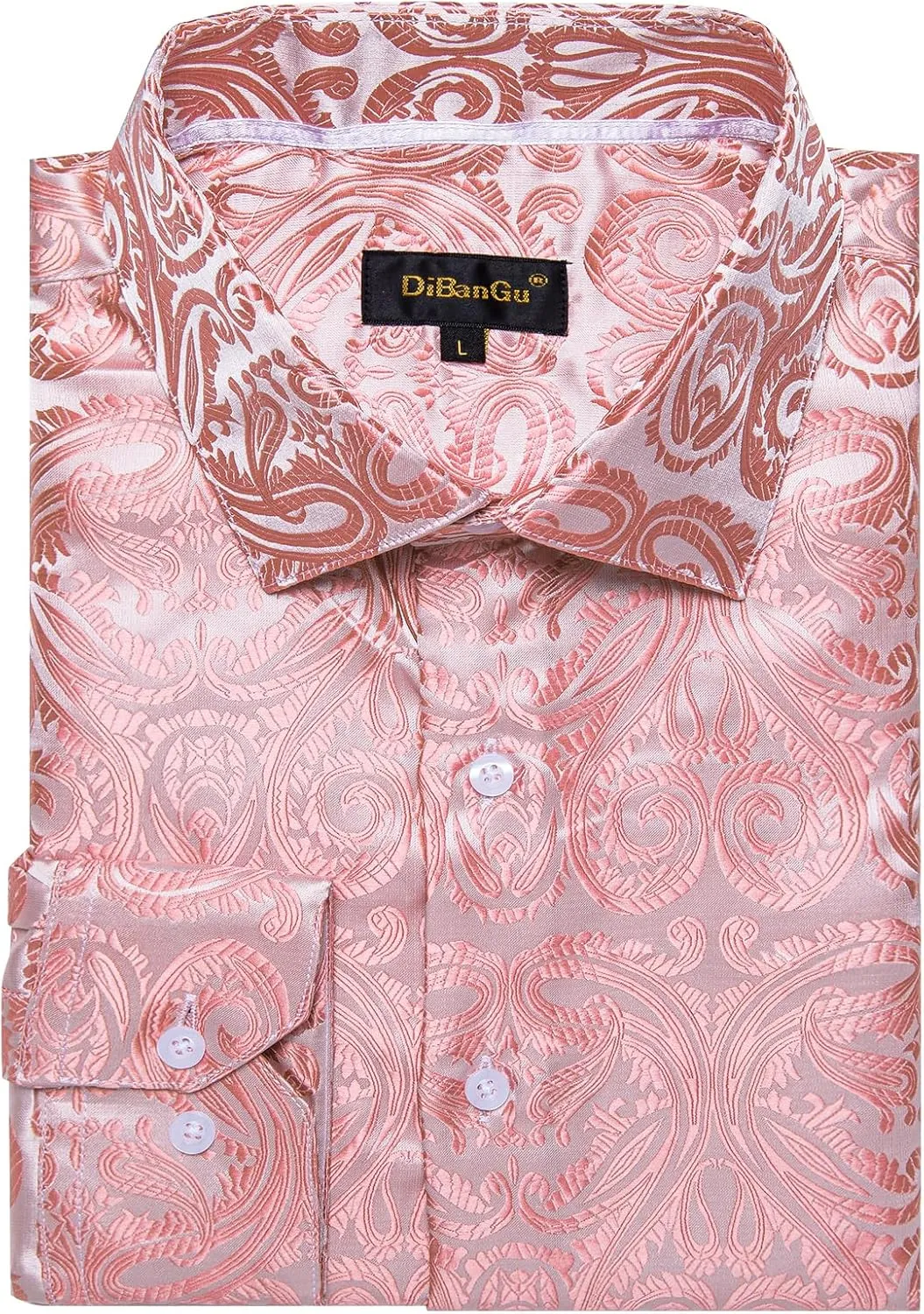 DiBanGu Mens Shirt, Paisley Floral Dress Shirt Long Sleeve with Collar Pin Brooch