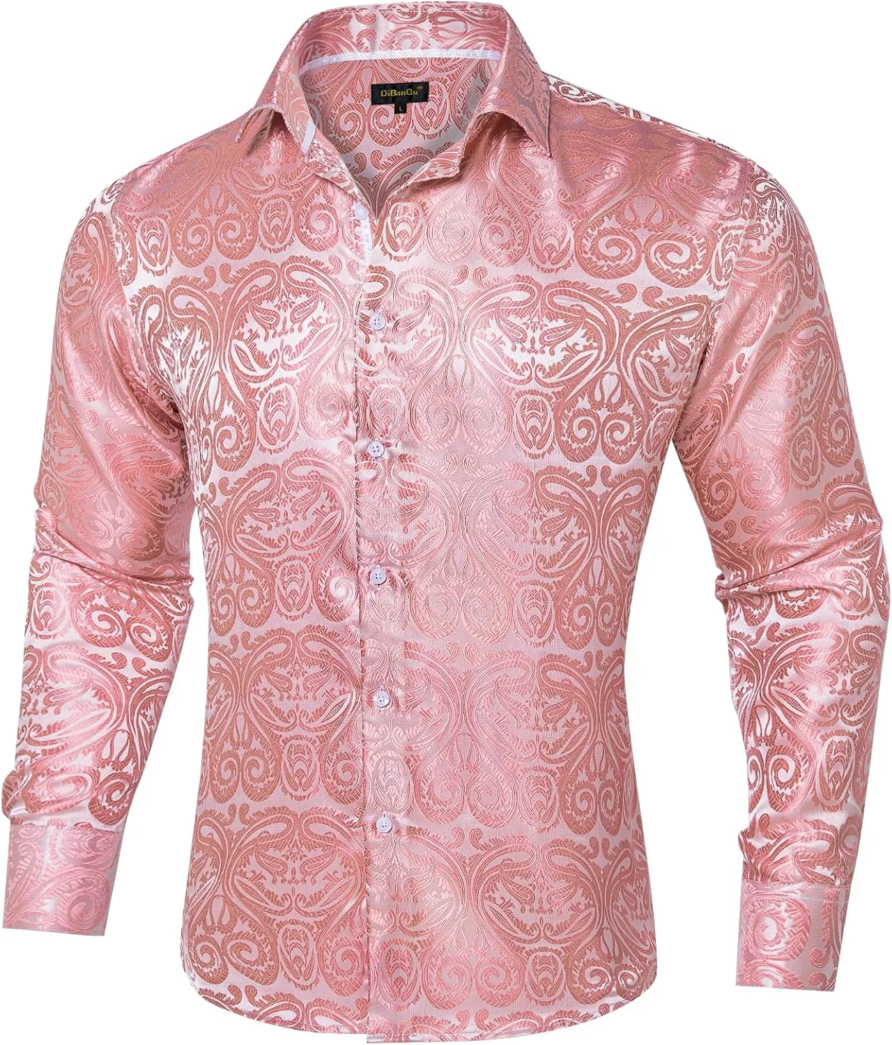 DiBanGu Mens Shirt, Paisley Floral Dress Shirt Long Sleeve with Collar Pin Brooch