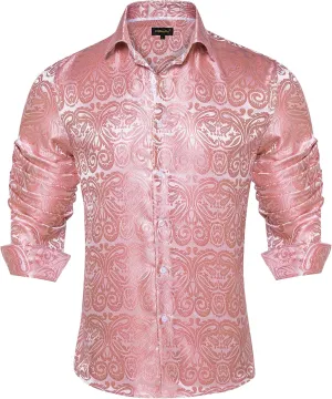 DiBanGu Mens Shirt, Paisley Floral Dress Shirt Long Sleeve with Collar Pin Brooch
